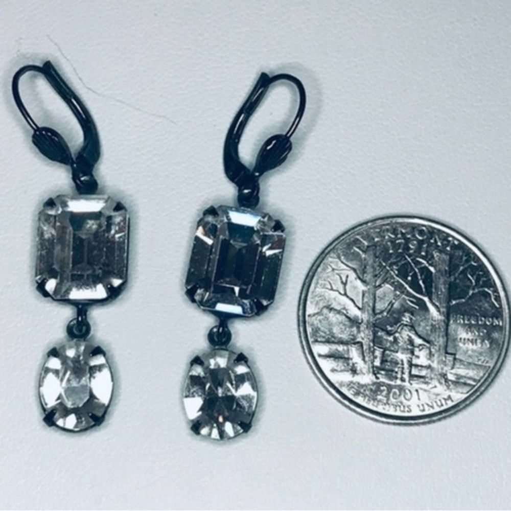 Trendy Clear Glass 2 Stone Dangle Earrings